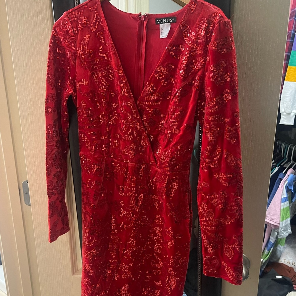 Red sequin dress